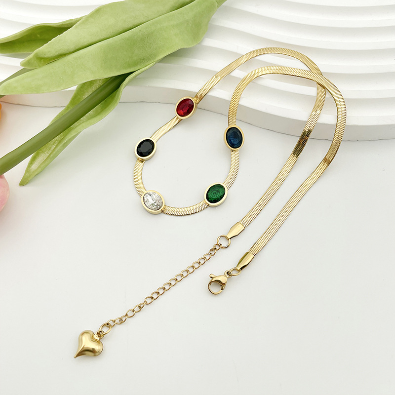 Fashion Geometric Stainless Steel Inlay Zircon Necklace 1 Pair