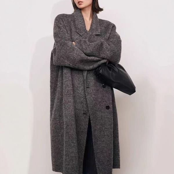 Ins Korean Style Autumn and Winter New Double-Sided Woolen Outwear Women's Mid-Length Loose and Stylish Cocoon-Shaped Woolen Outwear