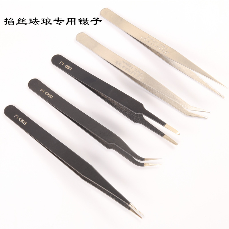 掐丝珐琅不锈钢黑钢专用镊子弯头直头加厚超硬防静电珐琅制作工具