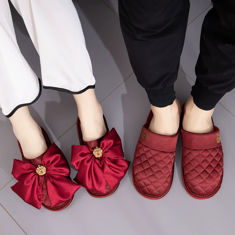 Свадебные тапочки с закрытым носком, хлопковые тапочки, зимняя Свадебная домашняя обувь, Красные праздничные мужские и женские, Прямая поставка с фабрики