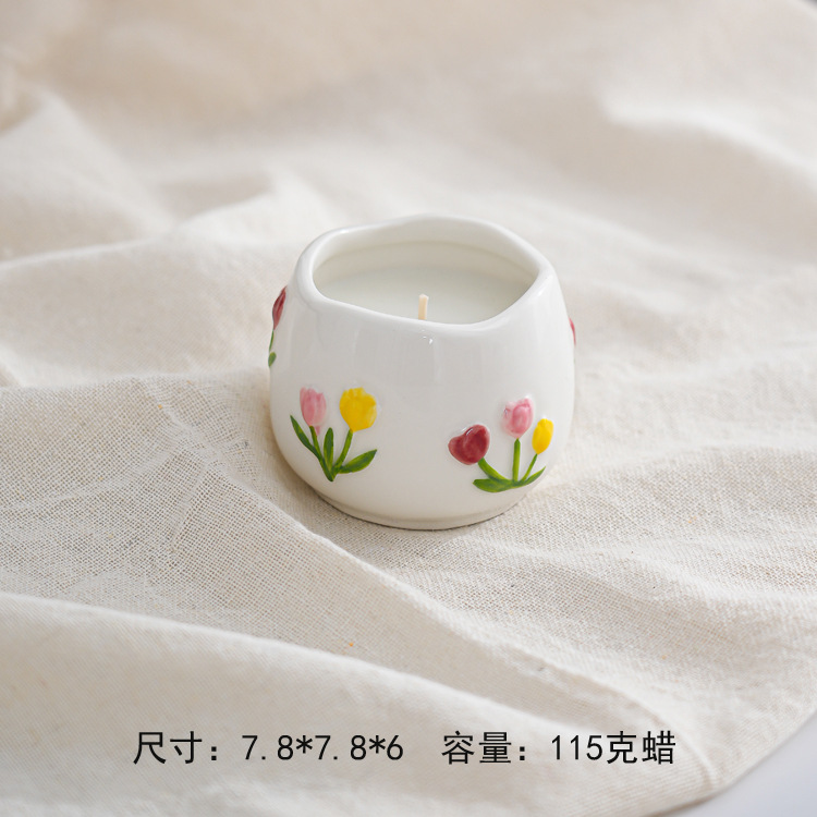 Suministro transfronterizo de nuevos patrones de frutas de cerámica aromática taza de cera dibujada a mano simple contenedor de velas frescas