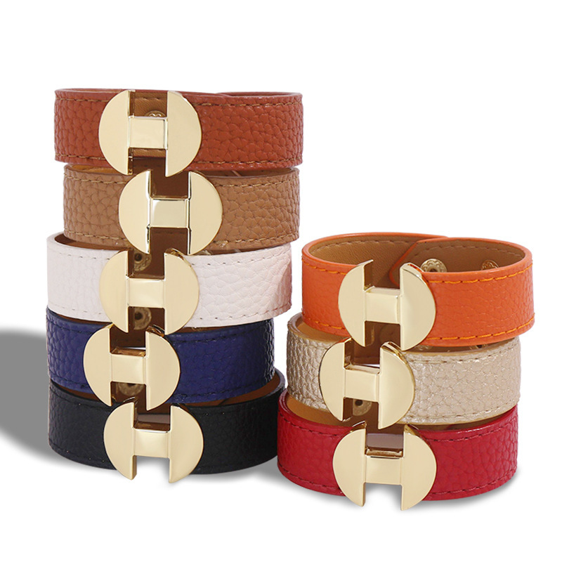 European and American personalized street style punk jewelry belt type PU leather bracelet wrist strap women’s bracelet jewelry_voghion.com