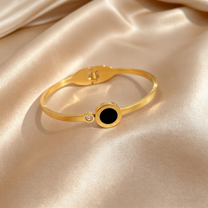 Minimalist Roman Zircon Titanium Bangle For Women And Men_voghion.com
