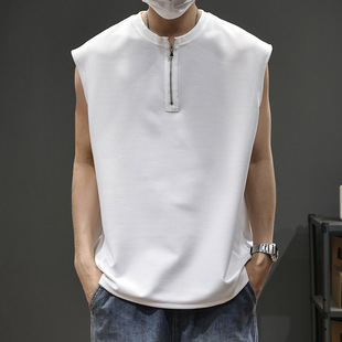 Cool and Breathable Waffle Texture Half-Zip Vest Men's Sleeveless T-Shirt 2025 Summer Loose Vest