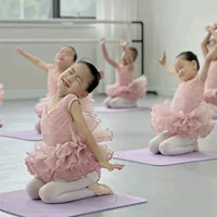 Детская танцевальная одежда для девочек Летние короткие рукава с пузырьками рукава принцесса тренировочная одежда для малышей балет юбка гимнастика