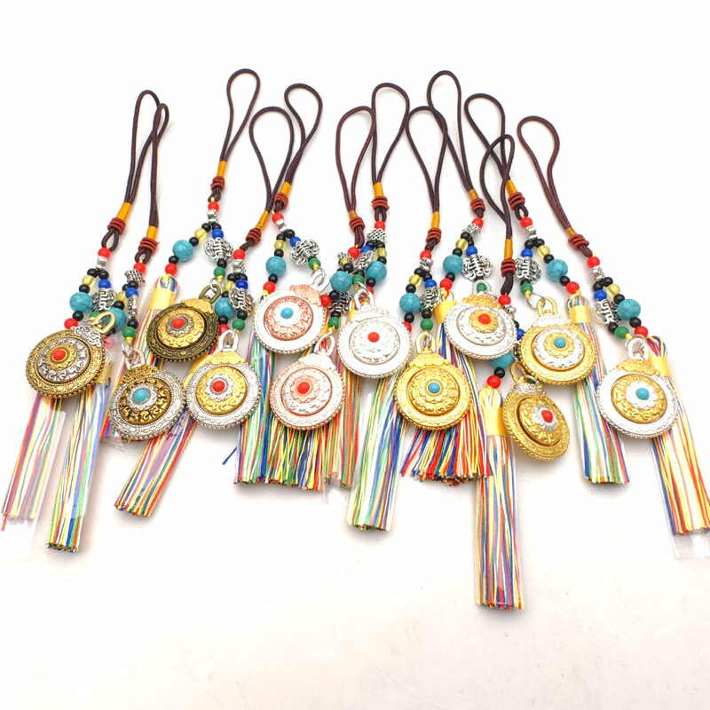 Jiugong and Bagua Twelve Zodiac Signs Double-Sided Rotatable Ethnic Style Ancient Burnt Blue Tassel Pendant Bag Hanging Keychain with Jiugong and Bagua Twelve Zodiac Signs Double-Sided Rotatable Ethnic Style Ancient Burnt Blue Tassel Pendant Bag Hanging Keychain with