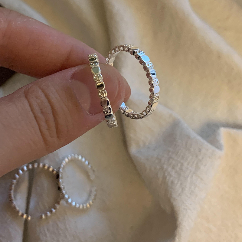 S pure silver square texture fine ring for women, 2023 new trendy ring, niche design, personalized Korean temperament_voghion.com