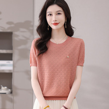 天丝莱赛尔针织短袖t恤女妈妈夏装2025新款时尚含桑蚕丝薄款上衣