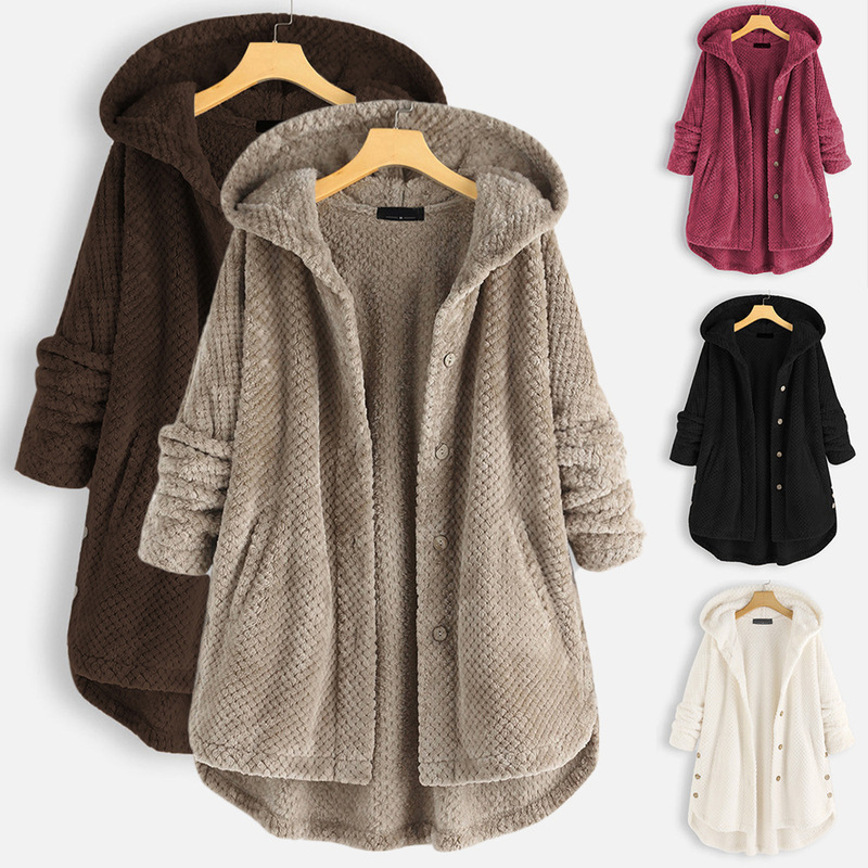 2025 Cross-Border Amazon European and American Plus Size Women's Winter Hooded Double-Sided Velvet Sweatshirt Fashionable Mid-Length Plus Size