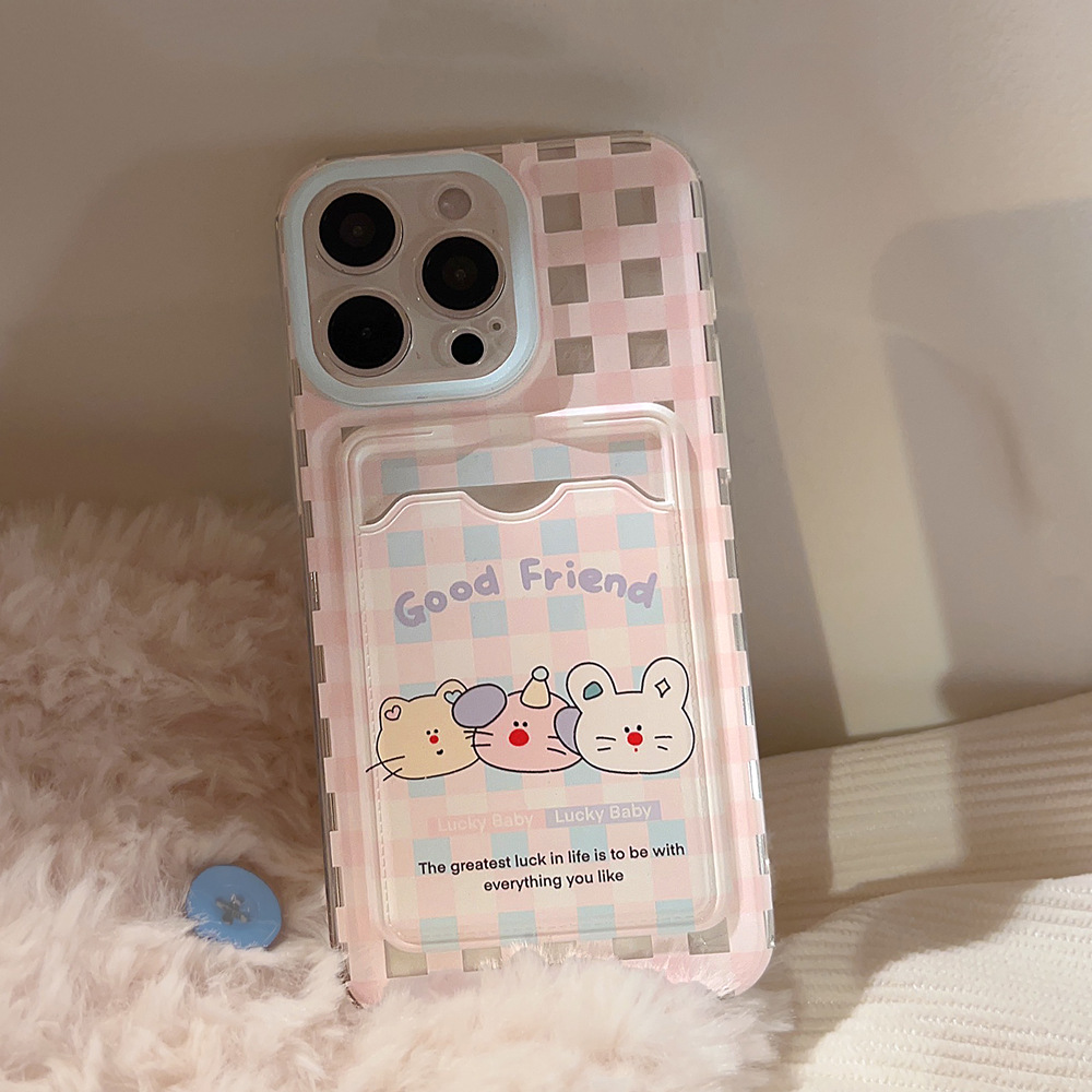Estuche para tarjetas con diseño de cuadros rosas, lindo y moderno, compatible con la funda para teléfono móvil iPhone 15 Pro Max, 17, Apple 14, transparente, 11/16