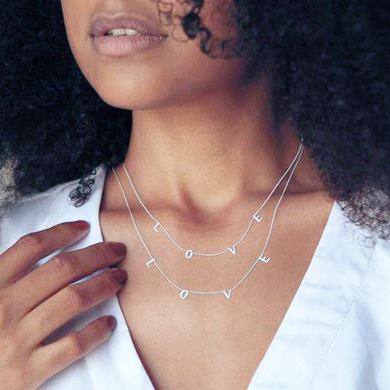 Einfacher Stil Liebe Buchstabe Sterling Silber Überzug Halskette display picture 3