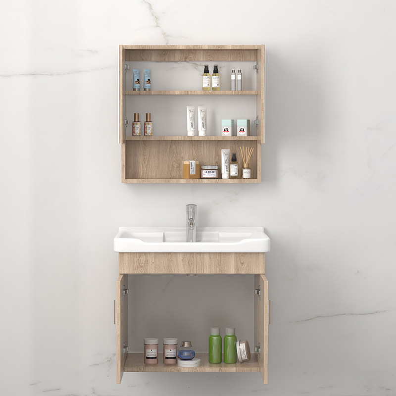 Combinación de gabinete de baño de madera maciza moderna simple luz baño de lujo lavabo cuarto de baño cerámica pequeño apartamento mesa de lavado