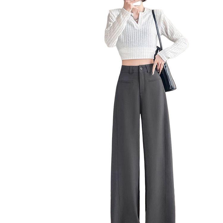 灰色西装裤女春秋季2025新款裤子高腰直筒宽松休闲垂感拖地阔腿裤|undefined