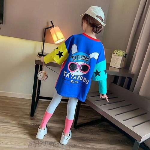 Girls T-shirt skirt spring and autumn new skirt Korean style middle and large children primary and secondary school students sportswear children's casual sweatshirt skirt
