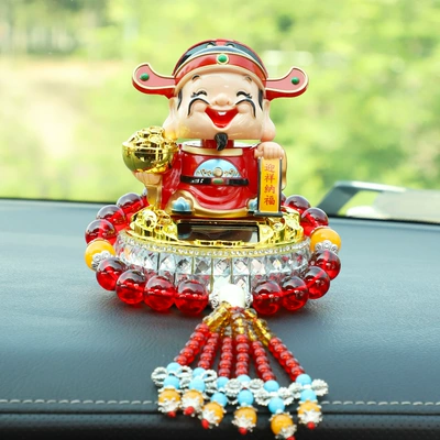 Car ornaments Ornaments Car Creative Head Shaking God - solar-powered-god-of-wealth-white-diamond-east-road-god-of-wealth-red-crystal-gear-beads