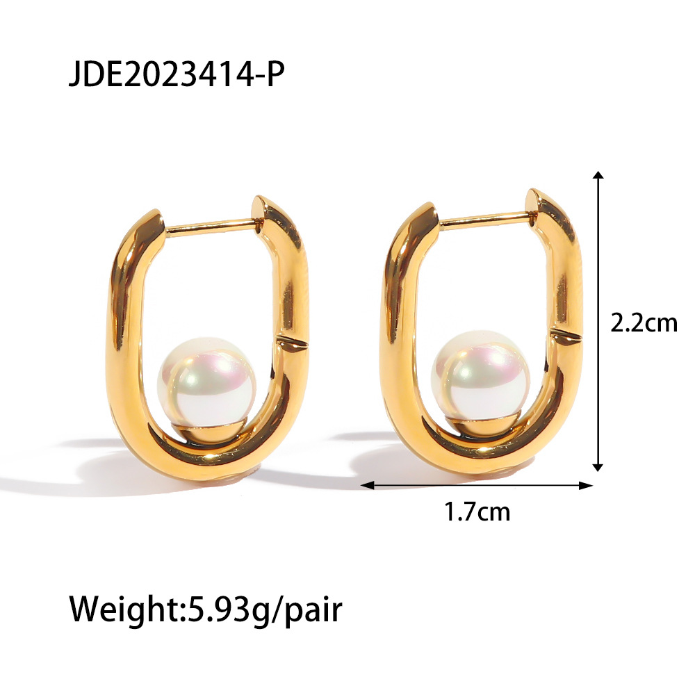 1 Pair Fashion U Shape Inlay Stainless Steel Pearl Earrings display picture 4