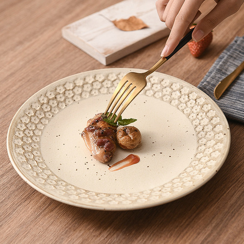 日本进口美浓烧花式大皿日式家用陶瓷餐盘圆盘菜盘牛排盘意面盘子