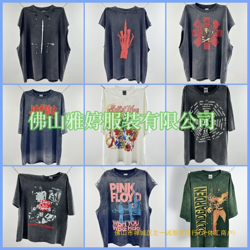 2025 Hip-Hop American Fashion Brand New Retro Washed Old Rock Band Loose Round Neck Short-Sleeved T-Shirt for Men and Women
