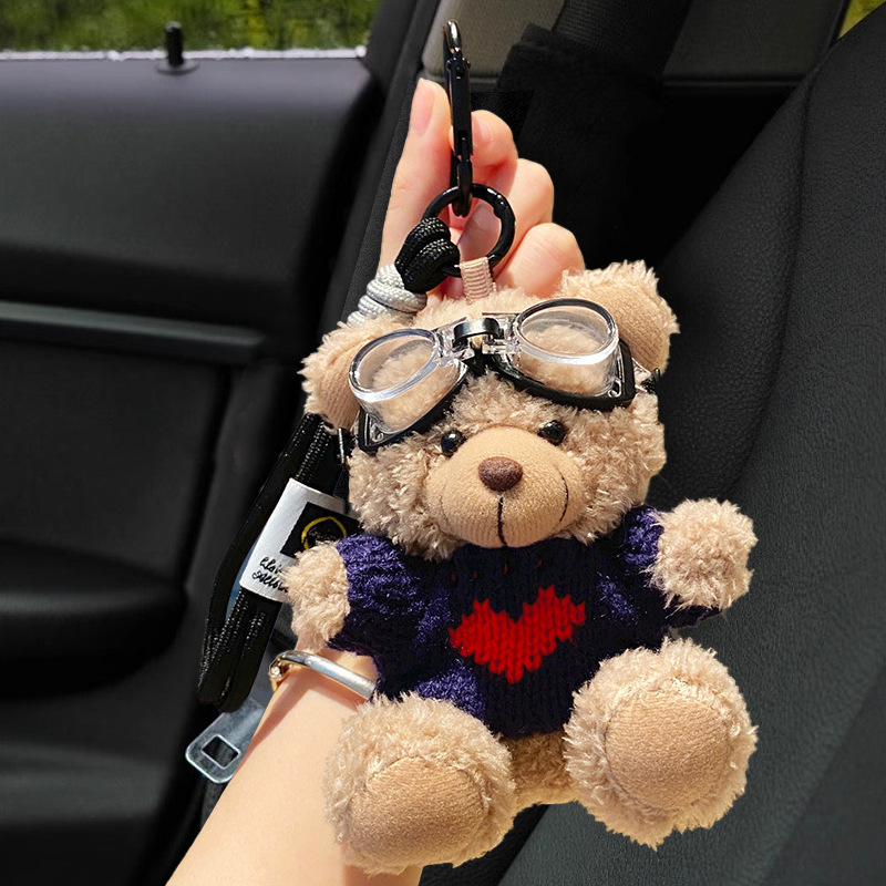 Lindo oso llavero de coche muñeca de felpa de mujer colgante de coche llavero hebilla de llave colgante de bolsa anti-pérdida