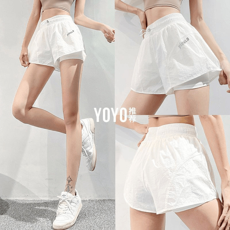 Quick-Dry Yoga Shorts for Women, Summer Thin Style, Loose and Breathable, Suitable for Sports, Running, Casual Wear, Plus-Size, Faux Two-Piece, Three-Quarter Length Fitness Pants