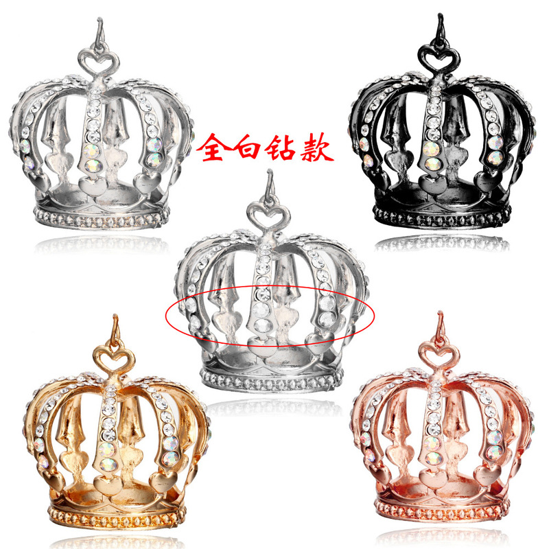 Extra Large Full Diamond Crown Pendant Necklace Pendant Clothing Exaggerated Style Metal Crown Women's Sweater Chain