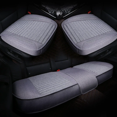 Cross-border car seat cushion linen five-seat three-piece set without backrest for four seasons universal single-piece seat cover factory straight hair wholesale (Seat cushion, seat cover) - five-elegant-ash