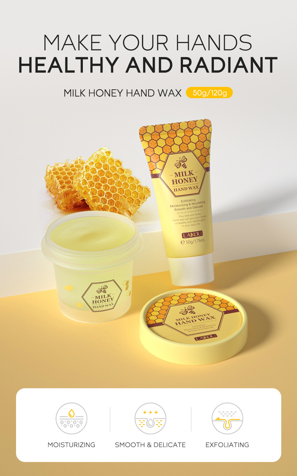Cross-border English version LAIKOU Honey Milk Hand Wax 120g Hand Mask Moisturizing, hydrating and hydrating Autumn and winter manufacturer in stock undefined