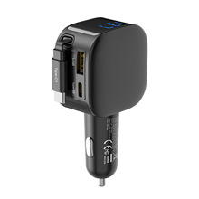 跨境超级快充USB-C车载手机充电器伸缩线二合一PD车充90W新品批发
