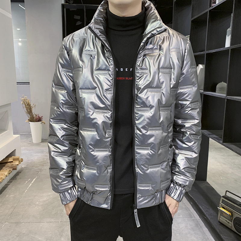 2022 ropa de algodón acolchado de los hombres collar de pie guapo superficie brillante color sólido moda juvenil invierno cálido ropa de algodón acolchado abrigo de moda