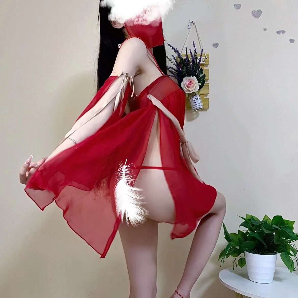 Retro Palace-Style Hanfu Lingerie Set with Veil, Tube Top and Briefs — detail image 13