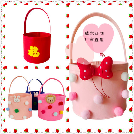 宝宝满月礼品袋动物卡通头像毛毡手提袋卡通糖果手提桶厂家批发