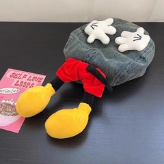 漫画かわいいミッキーバットウォッシュデニムフォワードハット女性用面白い顔が見える小さな大きな頭囲アヒルの舌ベレー帽