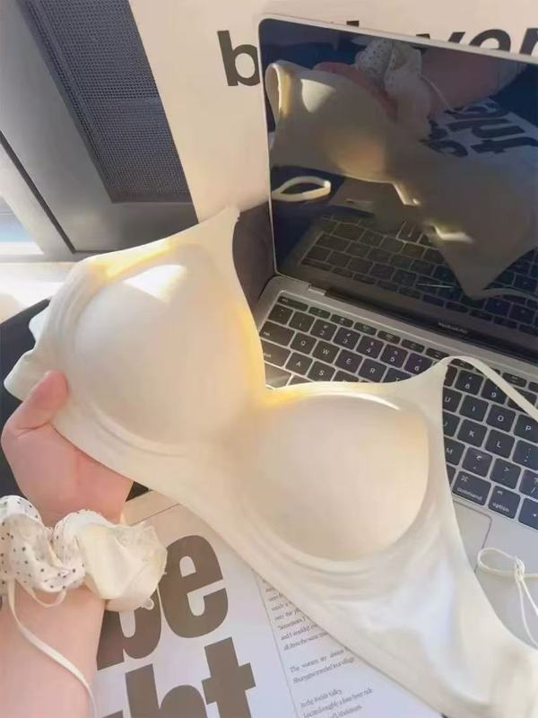 日本无痕简约小胸聚拢内衣女收副乳固定杯一片式透气不空杯文胸|undefined