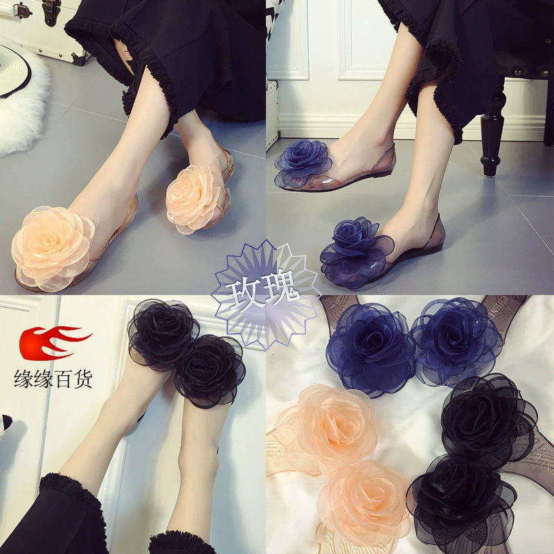 Цветочные сандалии, прозрачные туфли, женские летние туфли на плоской подошве, студенческая обувь с кристаллами и прозрачной верхней частью, пластиковая женская обувь в корейском стиле, пляжная обувь