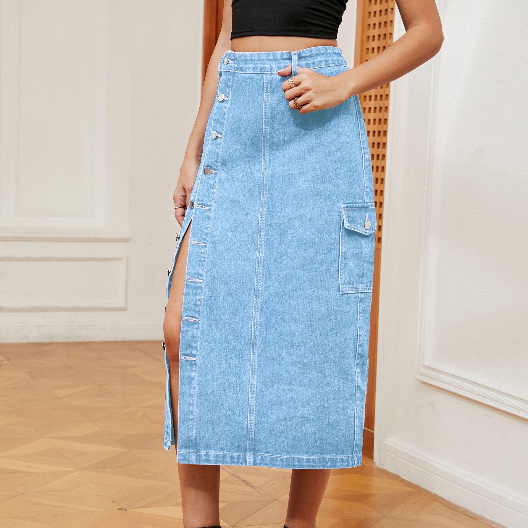 Damen Jeansrock Elastisch Für Alltag Und Freizeit Damenrock_voghion.com