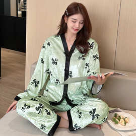 2025抖店加厚睡衣女 和服印花金钻绒开胸女款 时尚家居服套装 -2