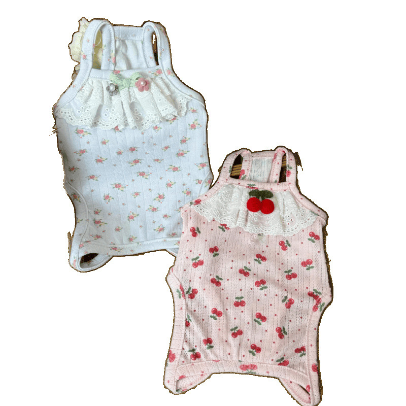 Ropa para perros primavera y verano nuevo estilo Teddy Bichon Bomei lindo tirantes bolso de chaleco de encaje barriga servicio a domicilio