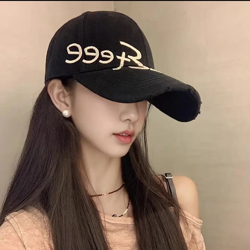 Widened Brim Embroidered high quality Sanding Baseball Cap Women's Hard Top Extra-large 65 Head Circumference All-match Cap for Small Face