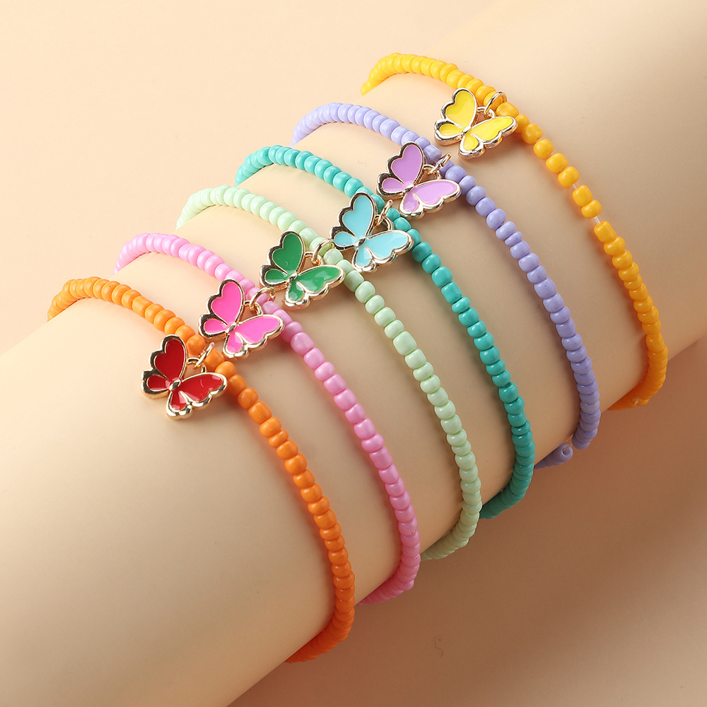 Bohemian Color Beads Oil Butterfly Pendant Women's Bracelet Set display picture 3