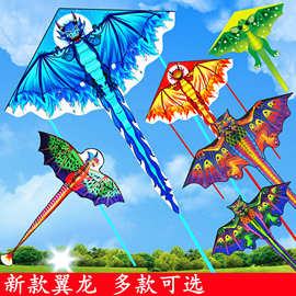 潍坊儿童三角风筝批发1.6米恐翼龙格子布热印好飞好带户外亲子玩