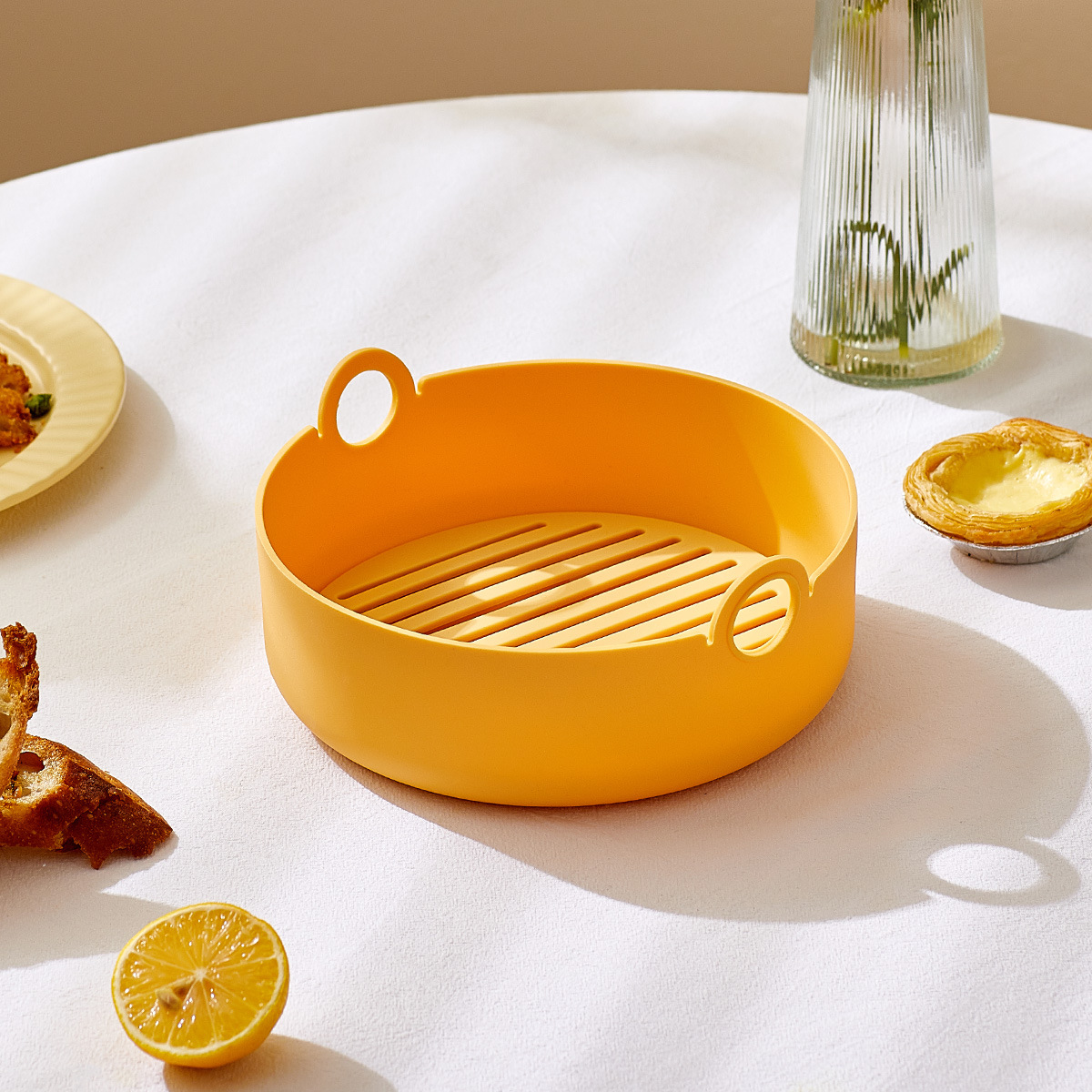 노란 부엌 공기 프라이어 실리콘 그릇 (라운드)