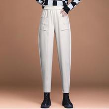 韩版加厚毛呢休闲裤女2025秋冬新款百搭裤子女士宽松哈伦裤长裤子