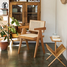 昌迪加尔北欧现代简约藤编椅子餐椅家用设计师椅复古扶手椅靠背椅