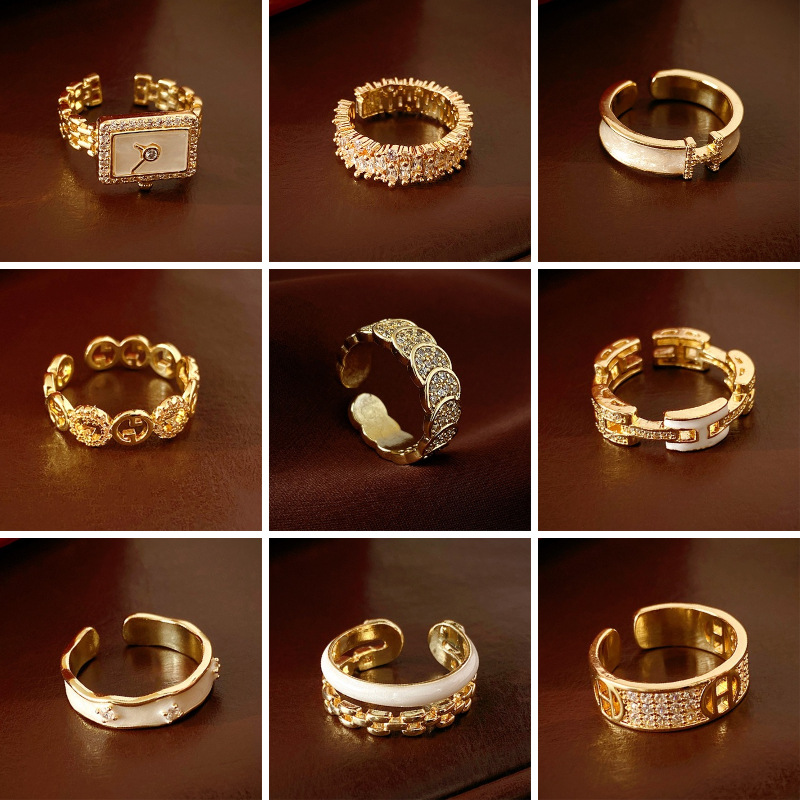 zircon geometric hollow opening ring graceful and fashionable index finger ring light luxury high-grade metal jewelry for women wholesale