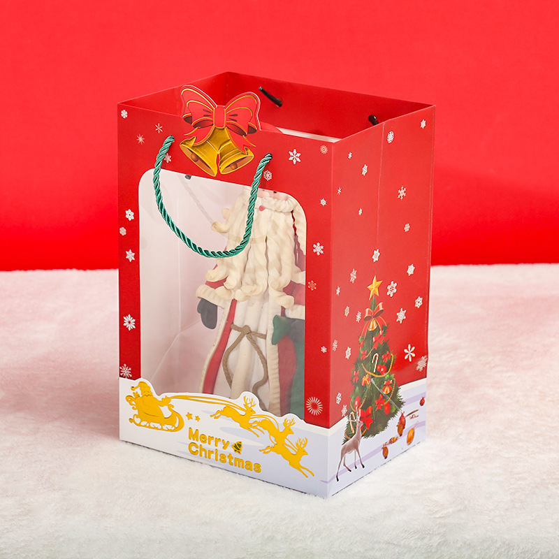 新しいクリスマスの窓を開けたギフトバッグ透明プレゼント包装袋平安夜リンゴプレゼント袋箔押し手提げ袋|undefined