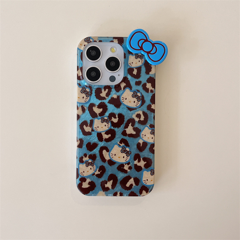 Chica ins azul leopardo estuche tridimensional kt para iPhone14 Apple 16promax funda para teléfono móvil 15P nuevo 13 duro