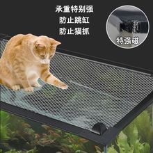 投喂窗口鱼缸防跳网透明黑白色盖板磁吸隔离网防逃板底滤板水族箱