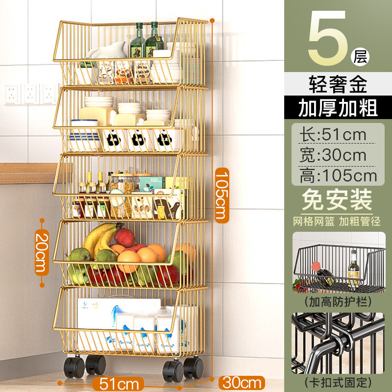 Cesta de verduras de cocina estante de almacenamiento móvil tipo piso multicapa de frutas y verduras almacenamiento estante de horno de microondas multifuncional