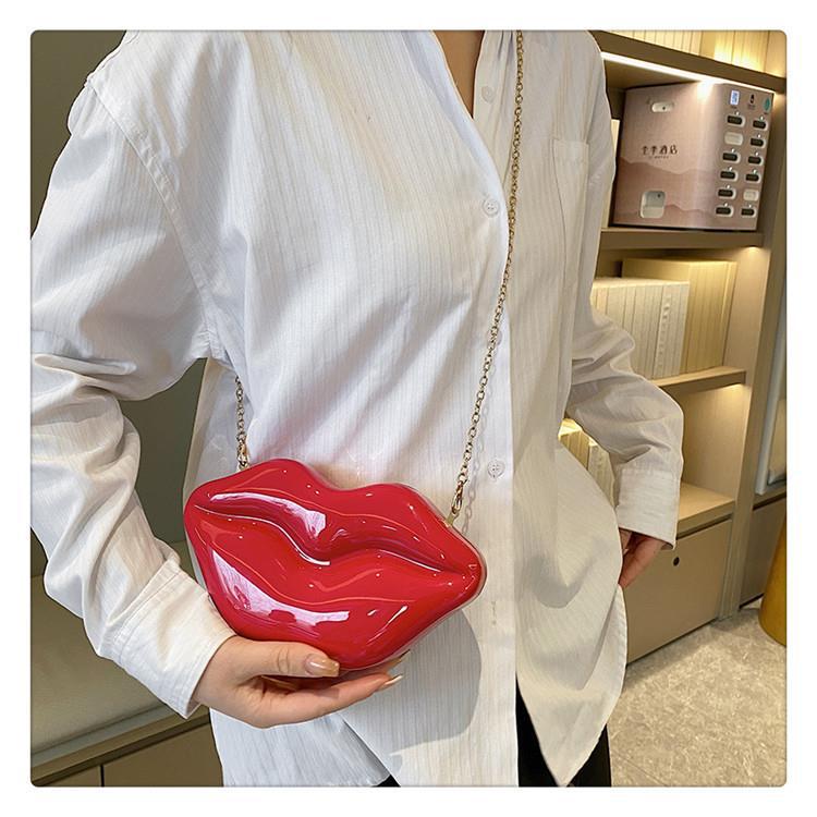 PVC Material Women's Backpack Backpack Women's Small Pvc Lips Streetwear Square Magnetic Buckle Shoulder Bag Crossbody Bag