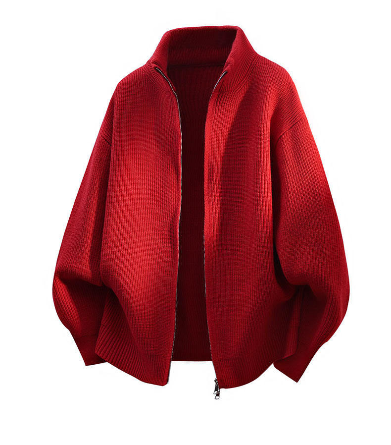 Abbigliamento da uomo Maglione con cerniera da uomo - Cardigan casual oversize (M-XXXL, nero/grigio/beige/rosso)_voghion.com